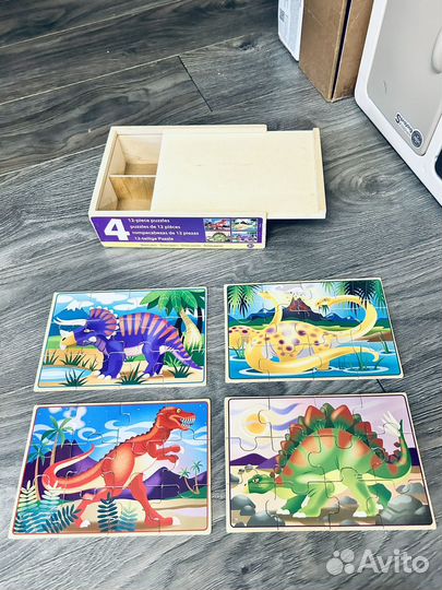 Пазлы melissa&doug транспорт динозавры 4 в 1