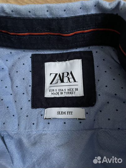 Мужская рубашка Zara S голубая в точку