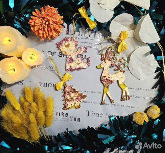 Игрушки из эпоксидной смолы на ёлку новыйгод набор