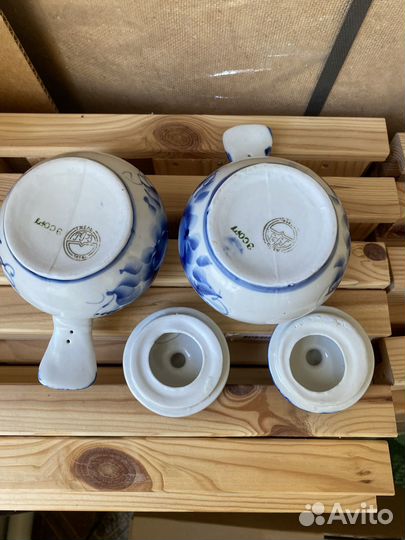 Горшочки с ручкой новые Гжель СССР, винтаж