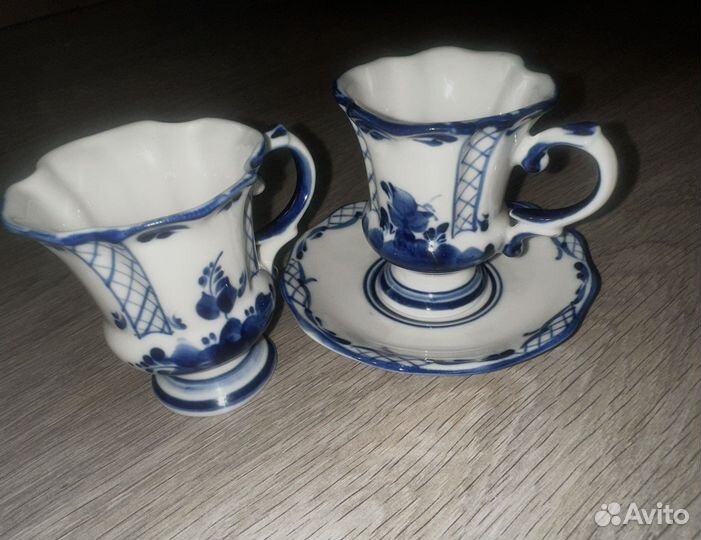 Набор кофейных чашек с бдюдцем гжель фарфор