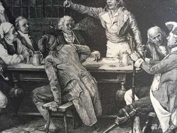 Антикварная гравюра гравюры много