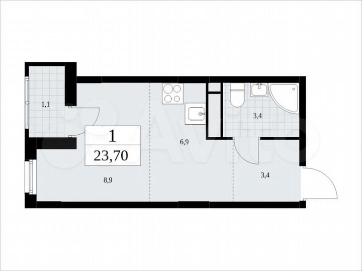 Квартира-студия, 23,7 м², 15/16 эт.