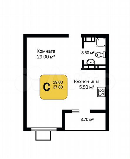 Квартира-студия, 39,7 м², 10/15 эт.