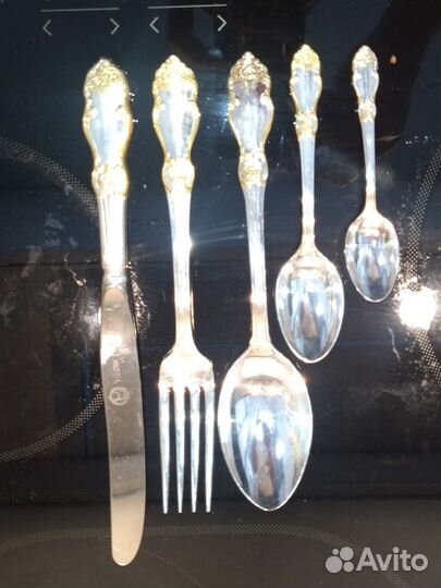 Набор столовых приборов мнц с позолотой