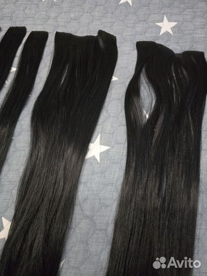 Волосы на заколках черные 70см