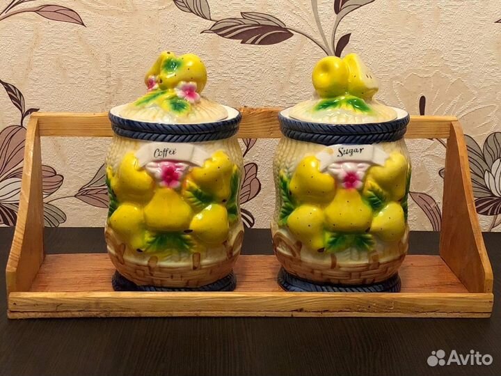 Баночки с крышками для сахара, чая. Керамика/ 2 шт