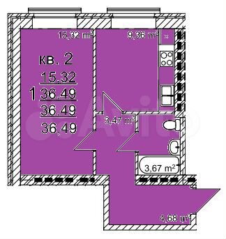 1-к. квартира, 36,5 м², 1/4 эт.