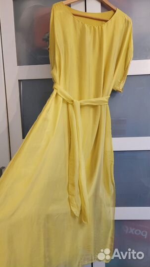 Новое Платье с Шелком р.50-56 Италия Горчица