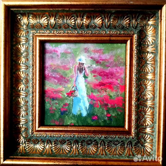 Картинакартина маслом в рамке Девушка и цветы