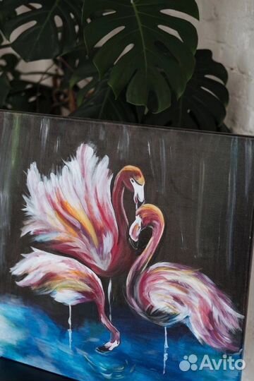 Картина интерьерная современная «Семья фламинго»