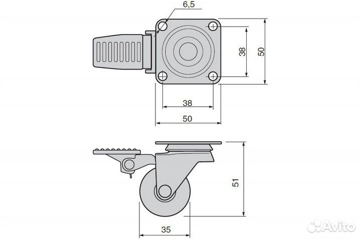 Колесо d35 Н.51 с тормозом, отделка хром глянец/д