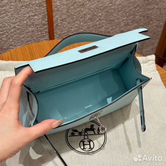 Сумка Hermes kelly pochette U2/ Blue zephyr epsom