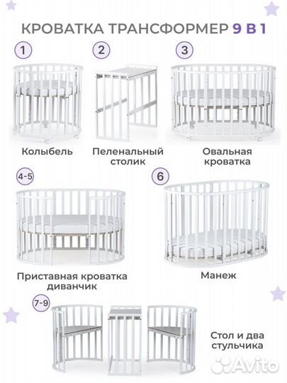 Детская кроватка трансформер 9 в 1