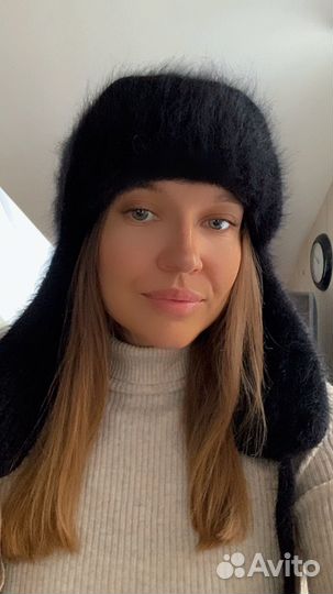 Вязаная шапка ушанка из пуха норки