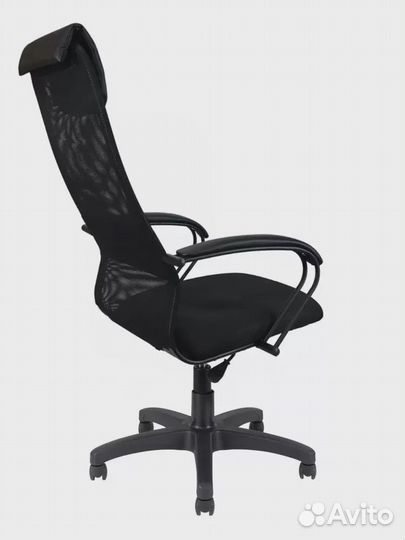 Кресло руководителя Кр76 тг, с подголовником, ткань/сетка черный(арт.799643)