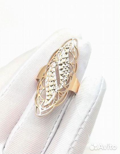 Золотое кольцо из красного золота 585 пробы, алмаз