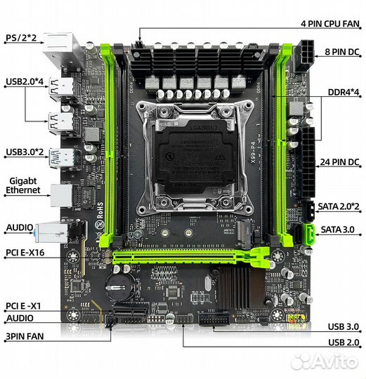 Мат.плата X99, CPU 10/12 ядер, 8+8 GB. Гарантия