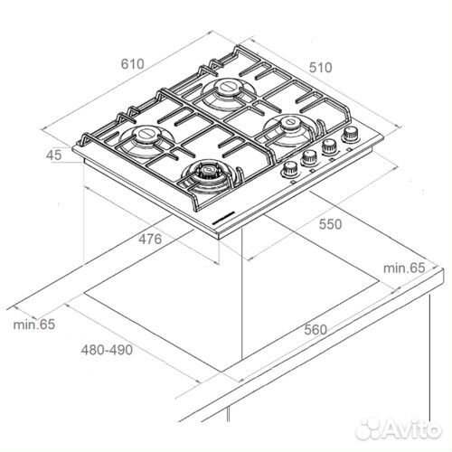 Варочная панель газовая Kuppersberg FS 63 X, нержавеющая сталь