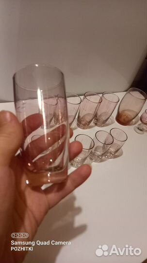 Стопки, бокалы розового стекла ретро