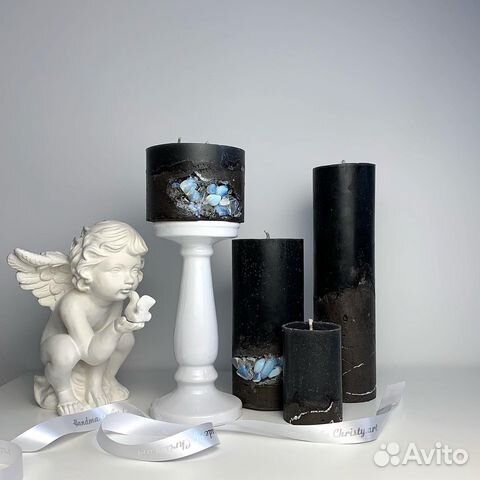 Свечи черные с лунным камнем