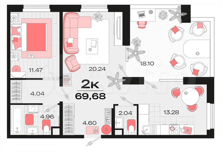 2-к. квартира, 68,3 м², 14/14 эт.