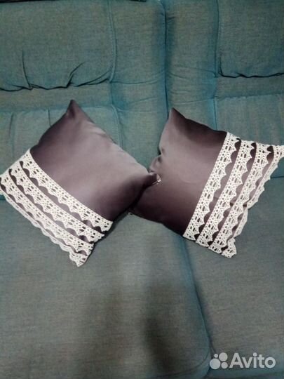 Декоративные подушки 2 шт с натуральным кружевом