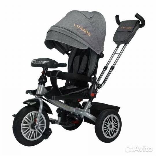3х-колёсный велосипед с ручкой новый серый