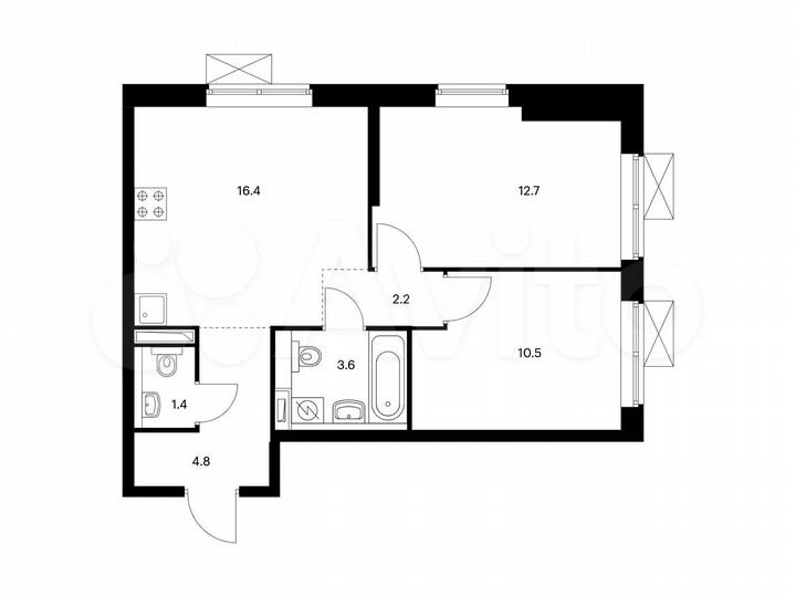 2-к. квартира, 51,6 м², 27/33 эт.