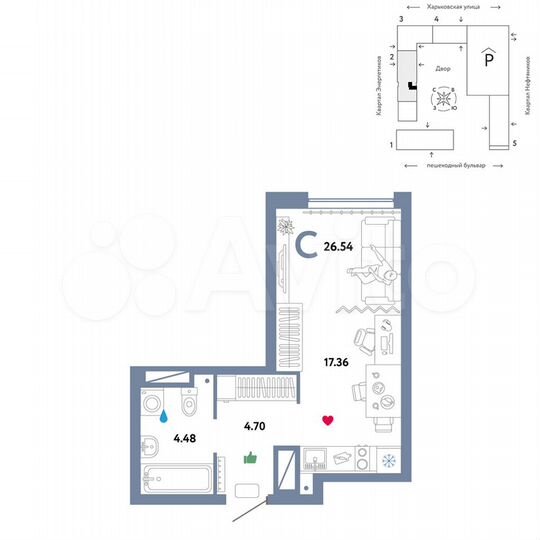 Квартира-студия, 26,5 м², 24/25 эт.