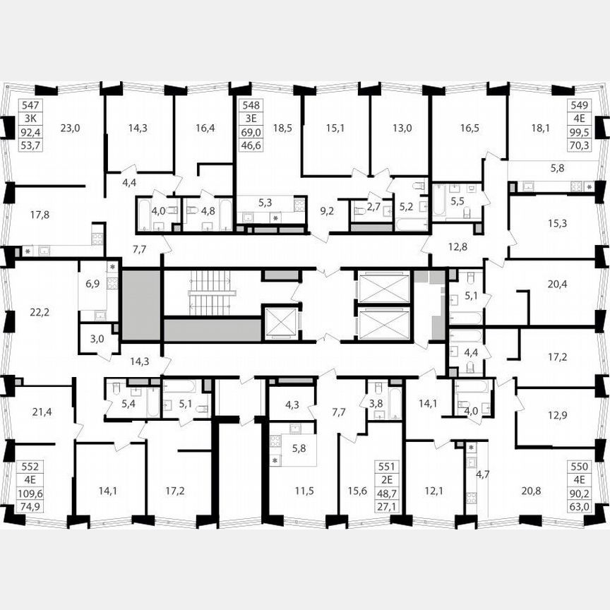 3-к. квартира, 92,4 м², 20/25 эт.