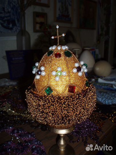 Сувенир Пасхальное Яйцо из бисера Шапка Мономаха