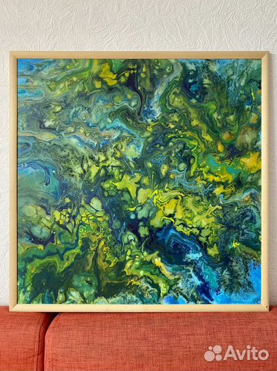 Картины флюид арт зеленая акрил