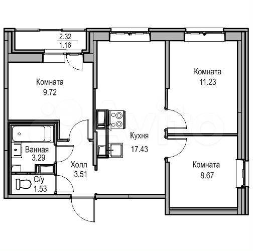4-к. квартира, 56,4 м², 13/22 эт.