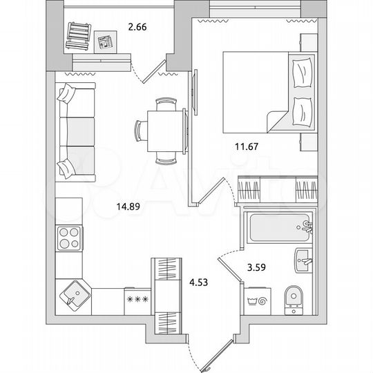 1-к. квартира, 37,3 м², 10/21 эт.
