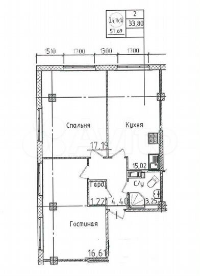 2-к. квартира, 57,7 м², 18/18 эт.