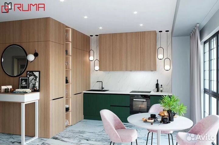 Прямая зеленая кухня на заказ цена за всё