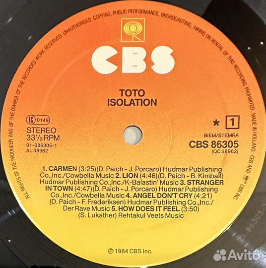 Toto – Isolation (Голландия 1984г.)