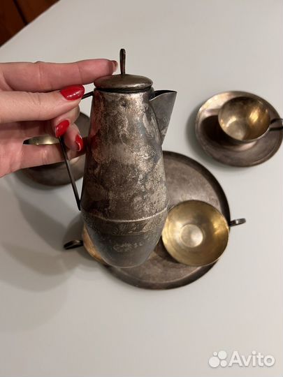 СССР, набор кофейный, мельхиор,золочение,патина