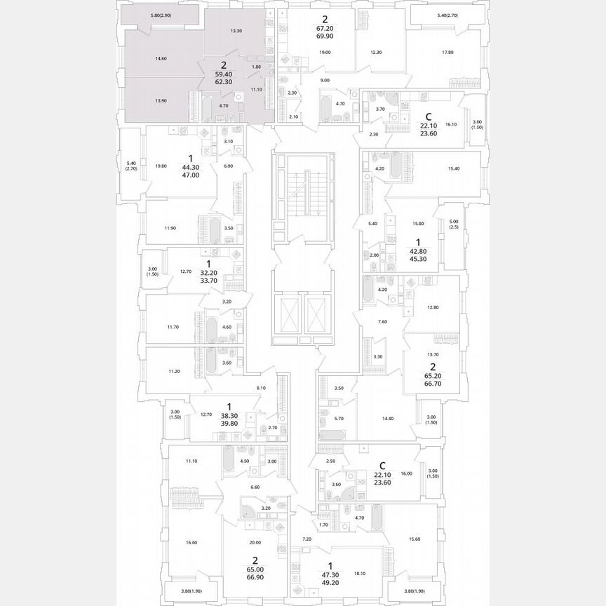 2-к. квартира, 62 м², 8/13 эт.