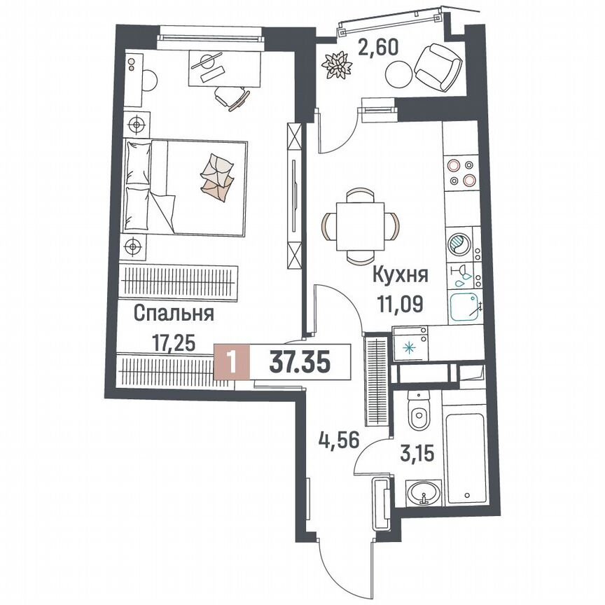 1-к. квартира, 37,4 м², 6/18 эт.