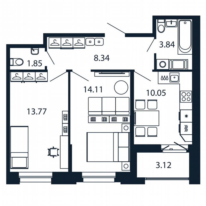 2-к. квартира, 53,5 м², 6/12 эт.