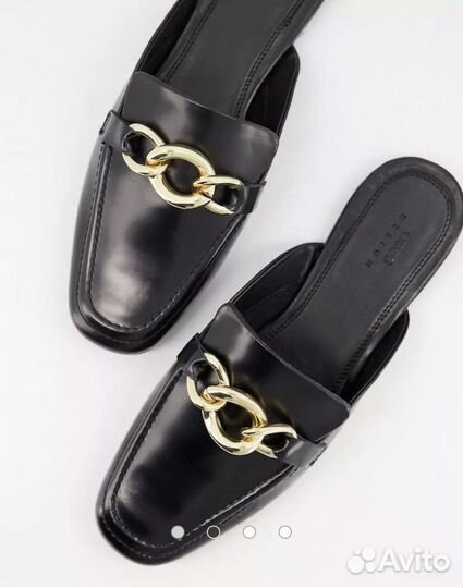 Черные кожаные лоферы с цепочкой