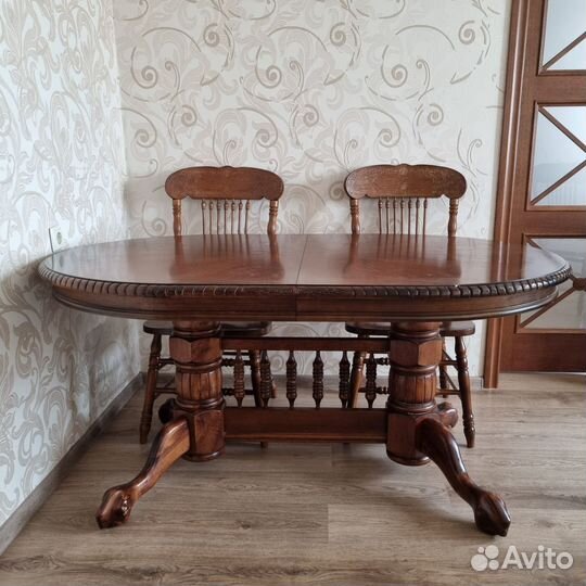 Стол обеденный раздвижной, массив гевеи+4 стула