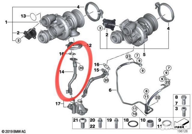 Трубка слива масла с турбины правая Bmw X6 50I E71