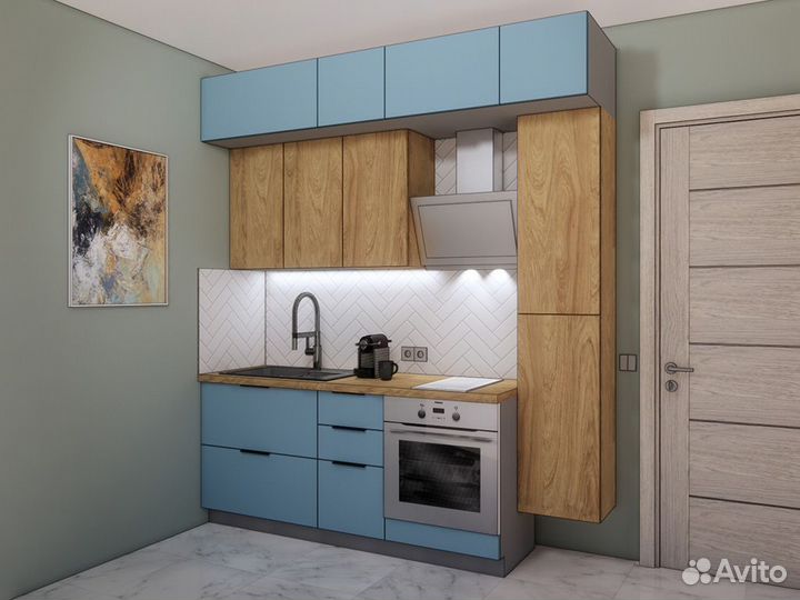 Кухня мдф+лдсп 2,2 м. Люкс-фурнитура, столешница