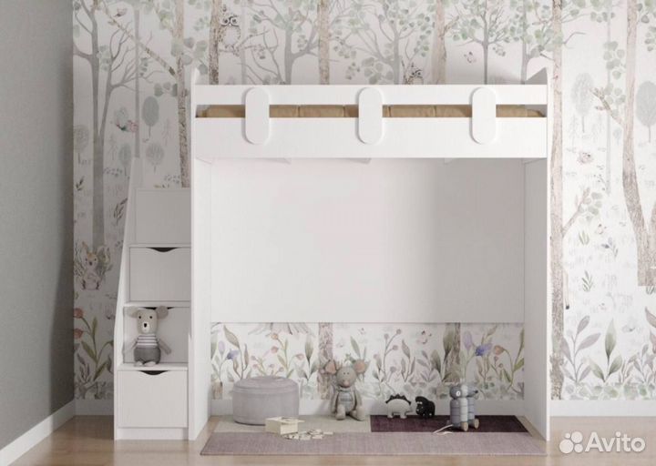 Кровать чердак с лестницей комодом новая