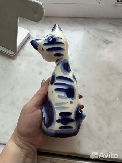 Статуэтка кошка, гжель