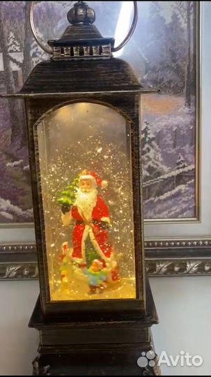 Новогодний фонарь, шар, свеча, домики