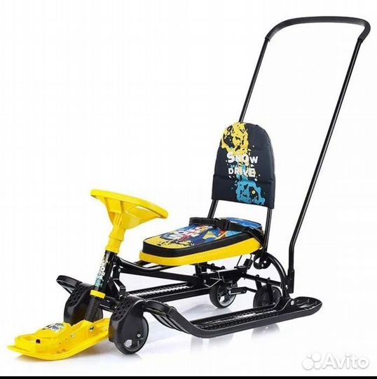 Снегокат с ручкой и колесами новый